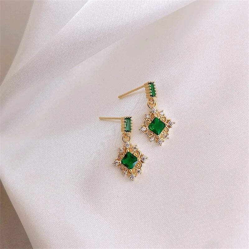 Square Green Crystal Earrings